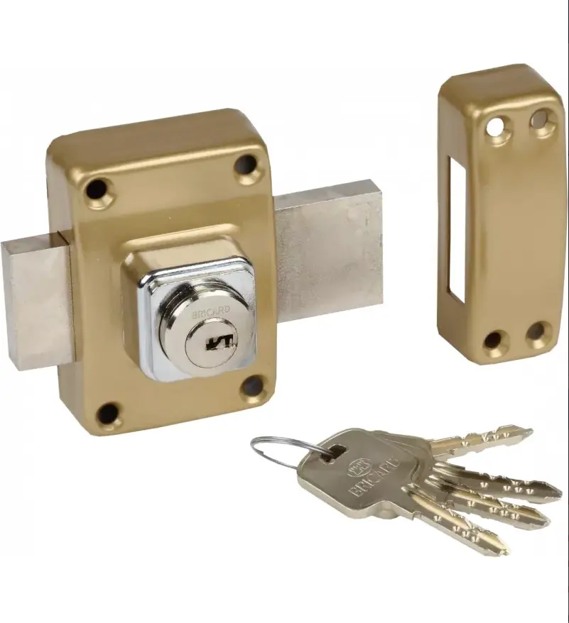 [160120] VERROU SERIAL DORÉ PÊNE 110 CYLINDRE 45 Ø26 3 CLÉS – BRICARD (A BOUTON)