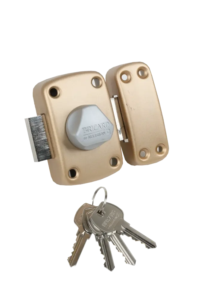 [244030] VERROU ALPHA 2 DORÉ Ø23 BOUTON TRIANGULAIRE PÊNE 110 – BRICARD (CYLINDRE DE 30 mm)