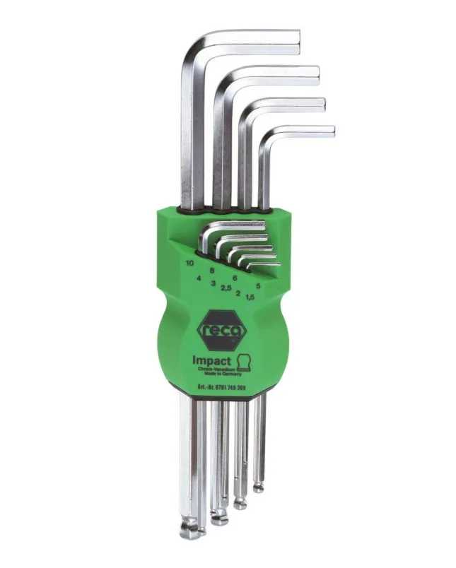 JEU DE CLES 6 PANS MALES - TETE SPHERIQUE / HEXAGONALE - 1,5A10MM (9P.)